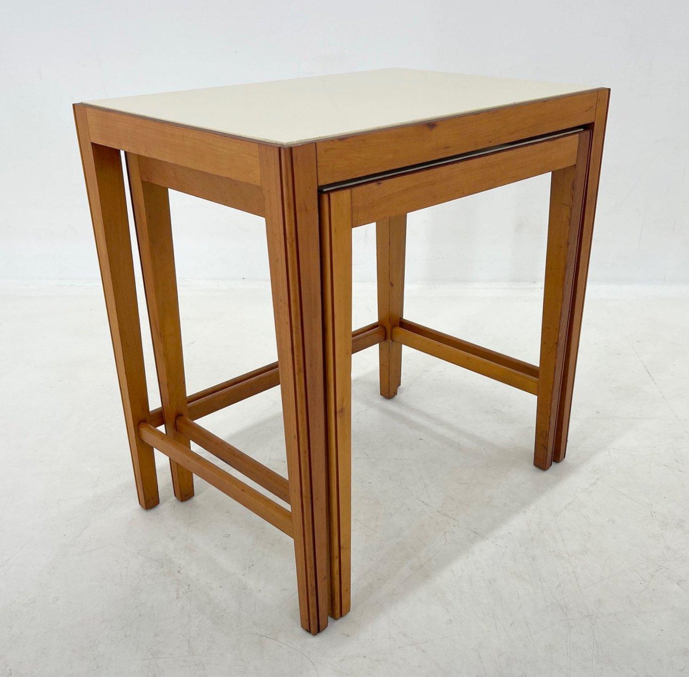 Mid-Century Modern 1950's, Ceramic & Wood Nesting Tables, Germany