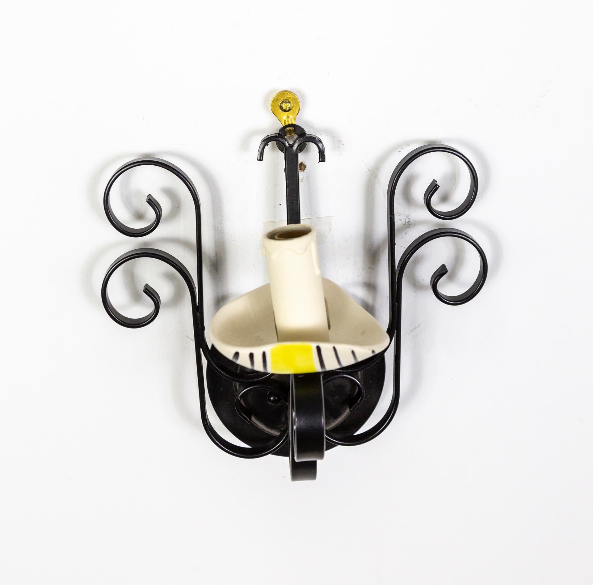 1950s Ceramic and Wrought Iron Sconces by Ecole De Vallauris, Set of 4 For Sale 6
