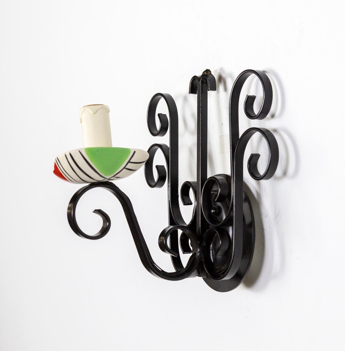 1950s Ceramic and Wrought Iron Sconces by Ecole De Vallauris, Set of 4 For Sale 9