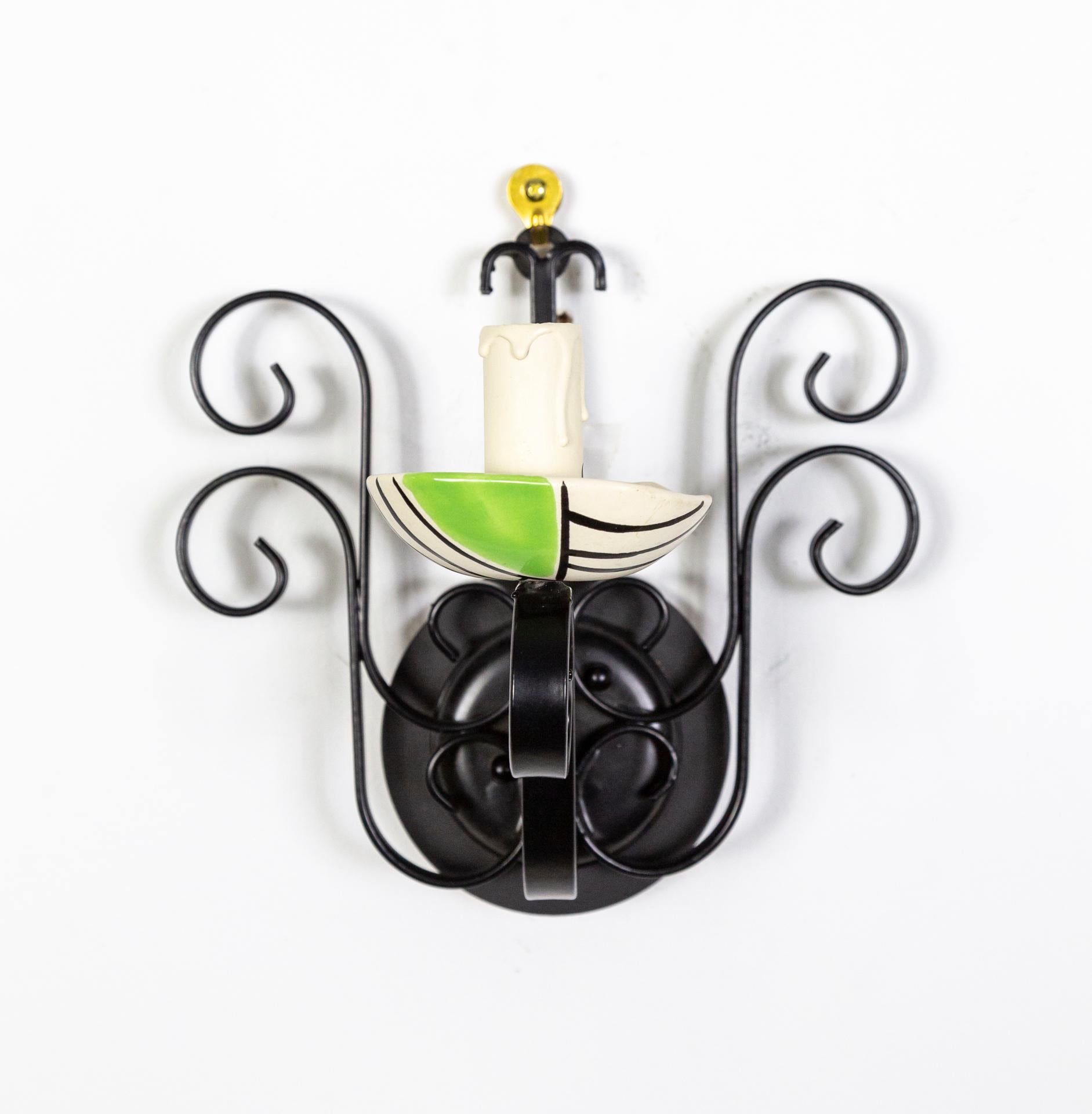20th Century 1950s Ceramic and Wrought Iron Sconces by Ecole De Vallauris, Set of 4 For Sale