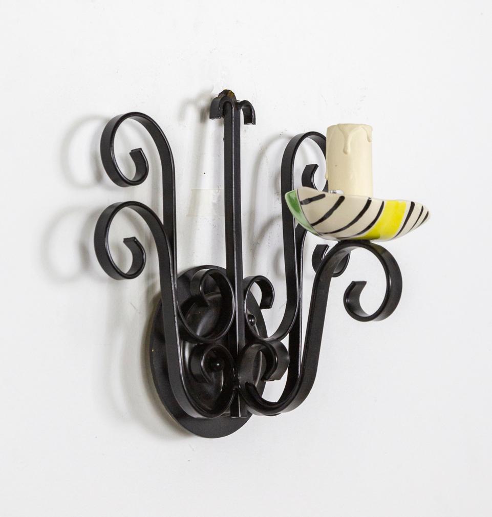 1950s Ceramic and Wrought Iron Sconces by Ecole De Vallauris, Set of 4 For Sale 1