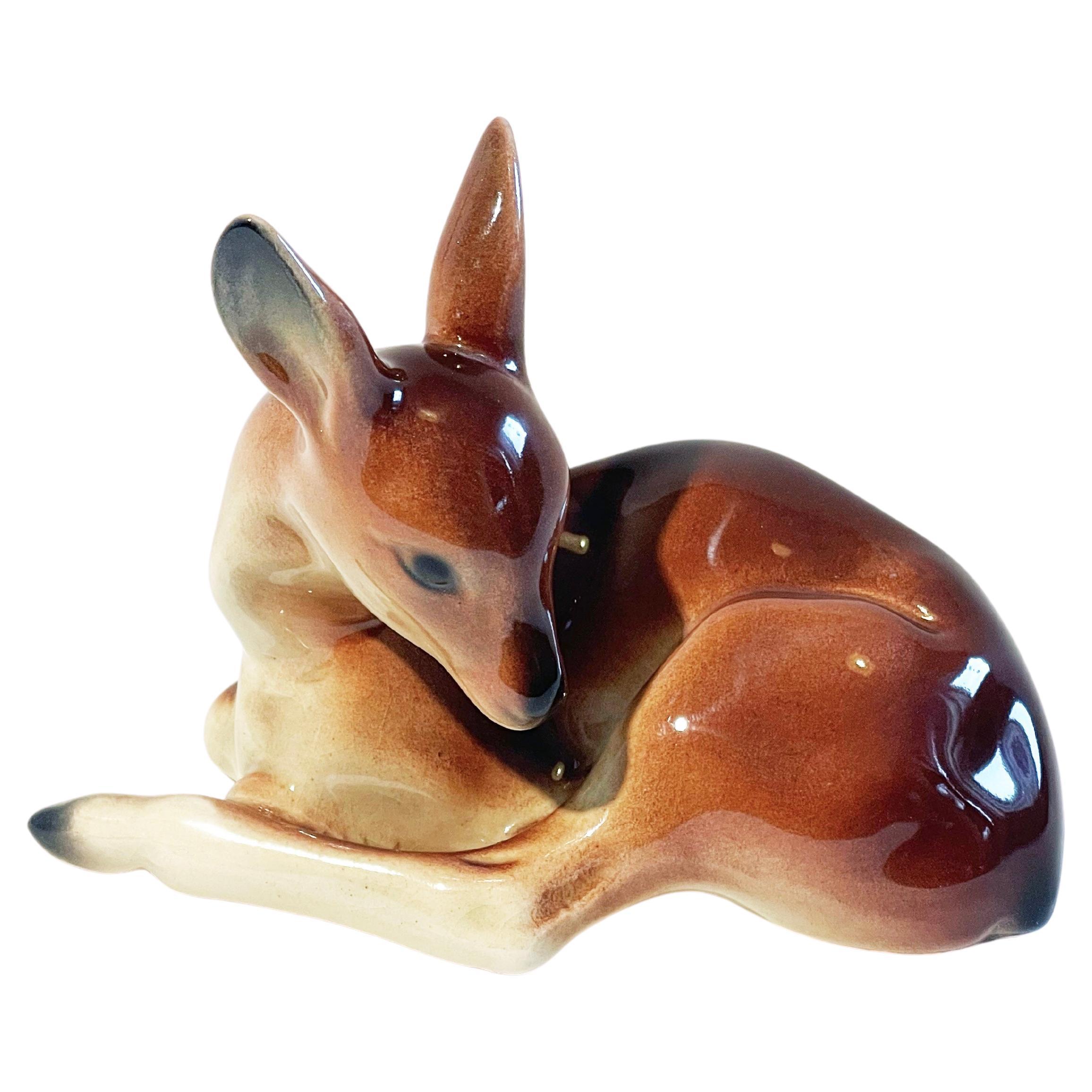 1950s Ceramic Young Deer, Fawn by Goebel, Mid Century Ceramic Art, West Germany In Good Condition In Andernach, DE