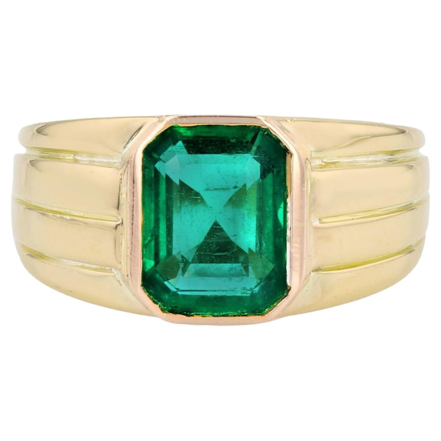 1950er Jahre zertifiziert 2,92 Karat Smaragd 18 Karat Gelbgold Ring