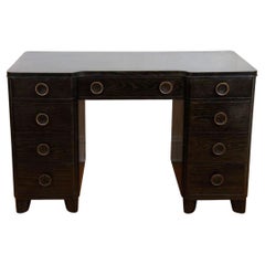 Used 1950s Cerused Oak Desk with Brass Pulls