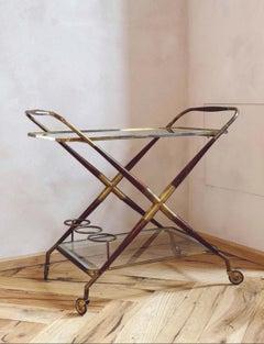 1950s Cesare Lacca Brass and Wood Italian Drinks Trolley