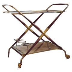 1950s Cesare Lacca Brass and Wood Italian Drinks Trolley