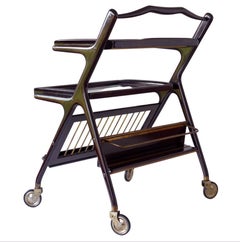 1950 Cesar Lacca Italian Midcentury Brass Wood Trolley Bar Cart