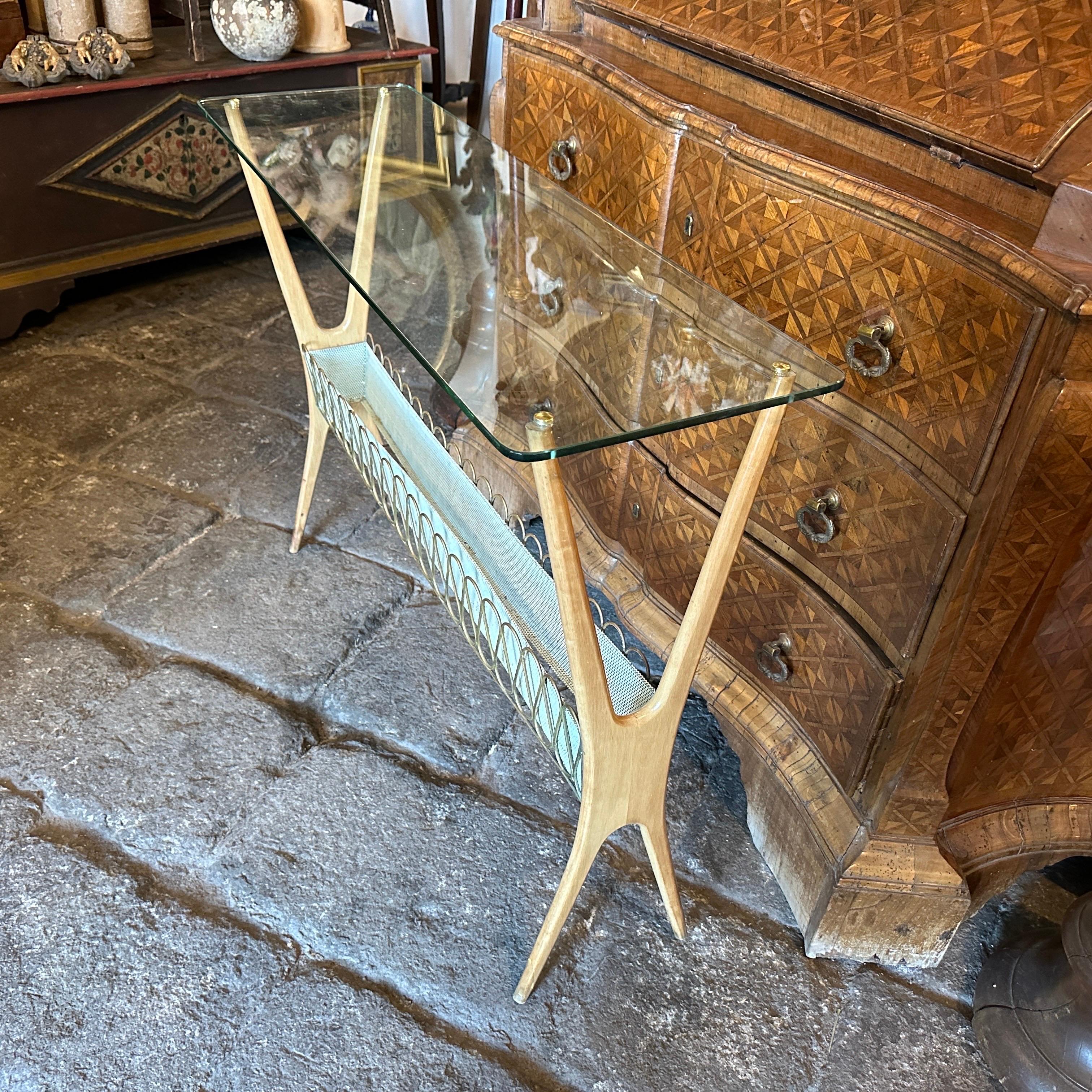 Italienische Konsole aus Messing, Holz und Glas, Cesare Lacca, Mid-Century Modern, 1950er Jahre im Angebot 7