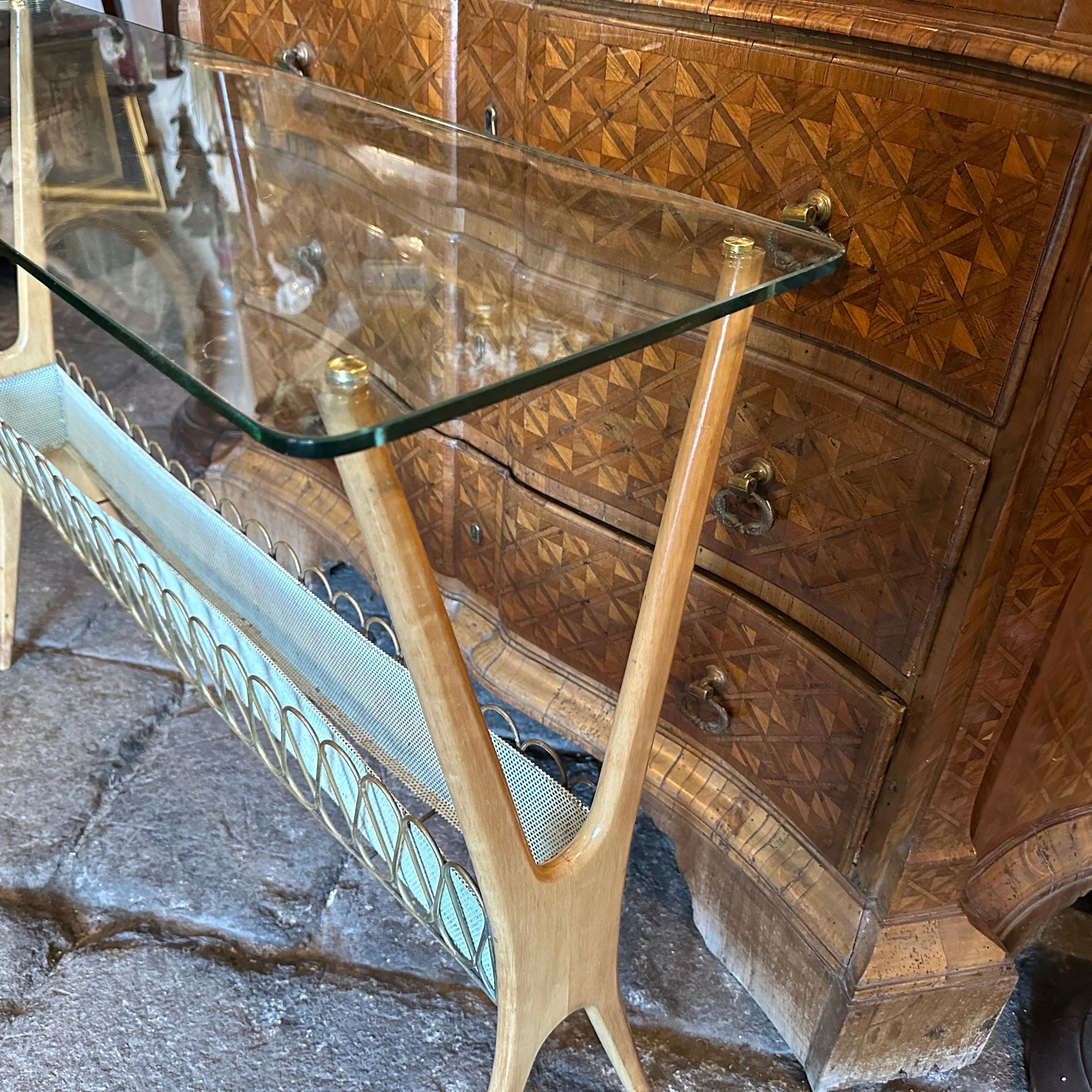 Mid-Century Modern 1950s Cesare Lacca Mid-century Modern Wood and Glass Italian Console For Sale