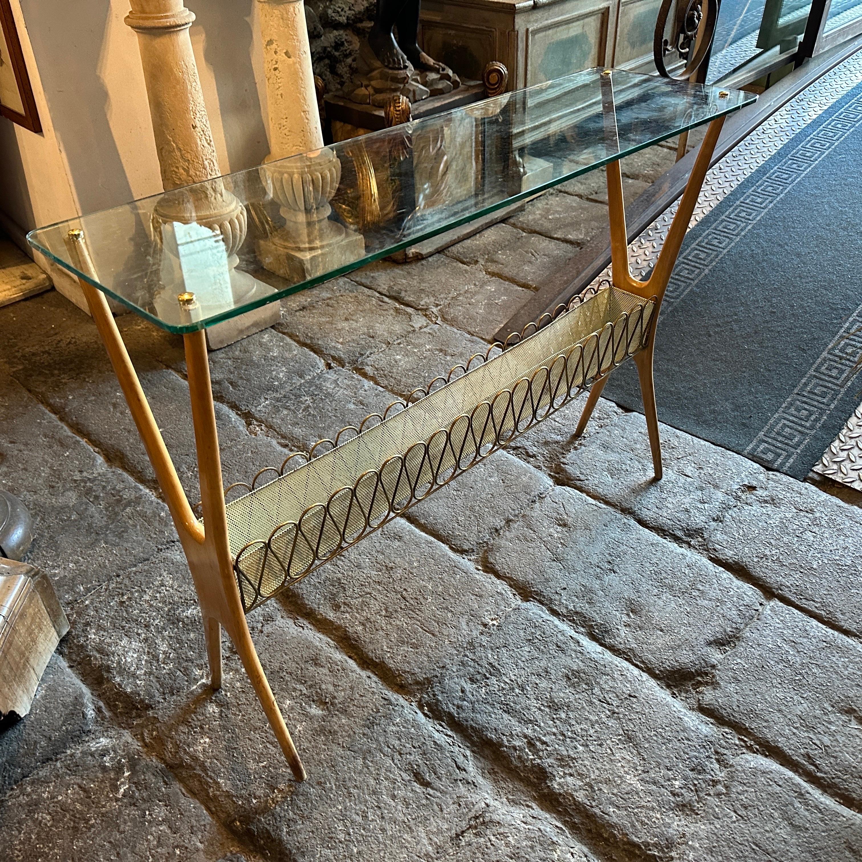 1950s Cesare Lacca Mid-century Modern Wood and Glass Italian Console For Sale 2
