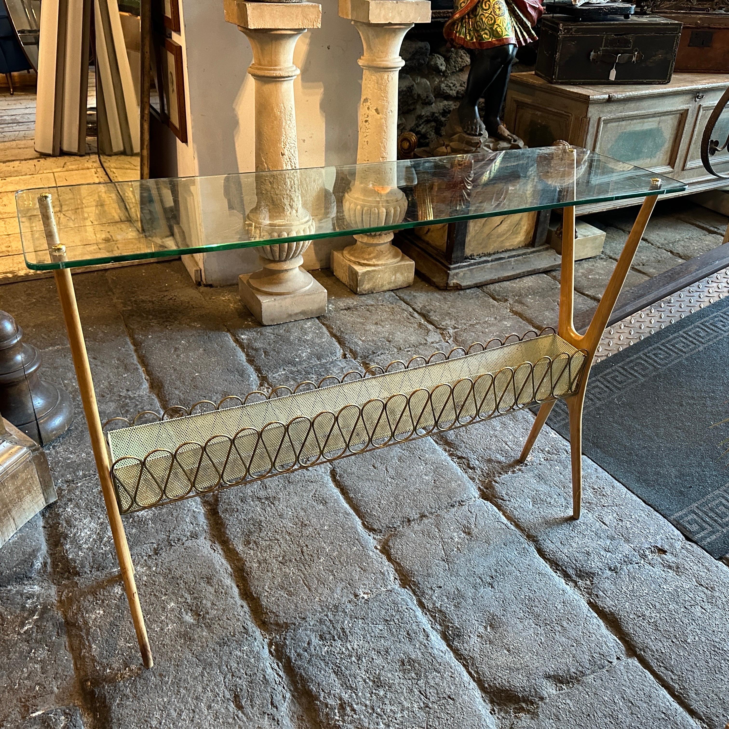 1950s Cesare Lacca Mid-century Modern Wood and Glass Italian Console For Sale 3