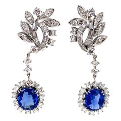 1950s Ceylon No Heat Blue Sapphire Diamond Drop Earrings