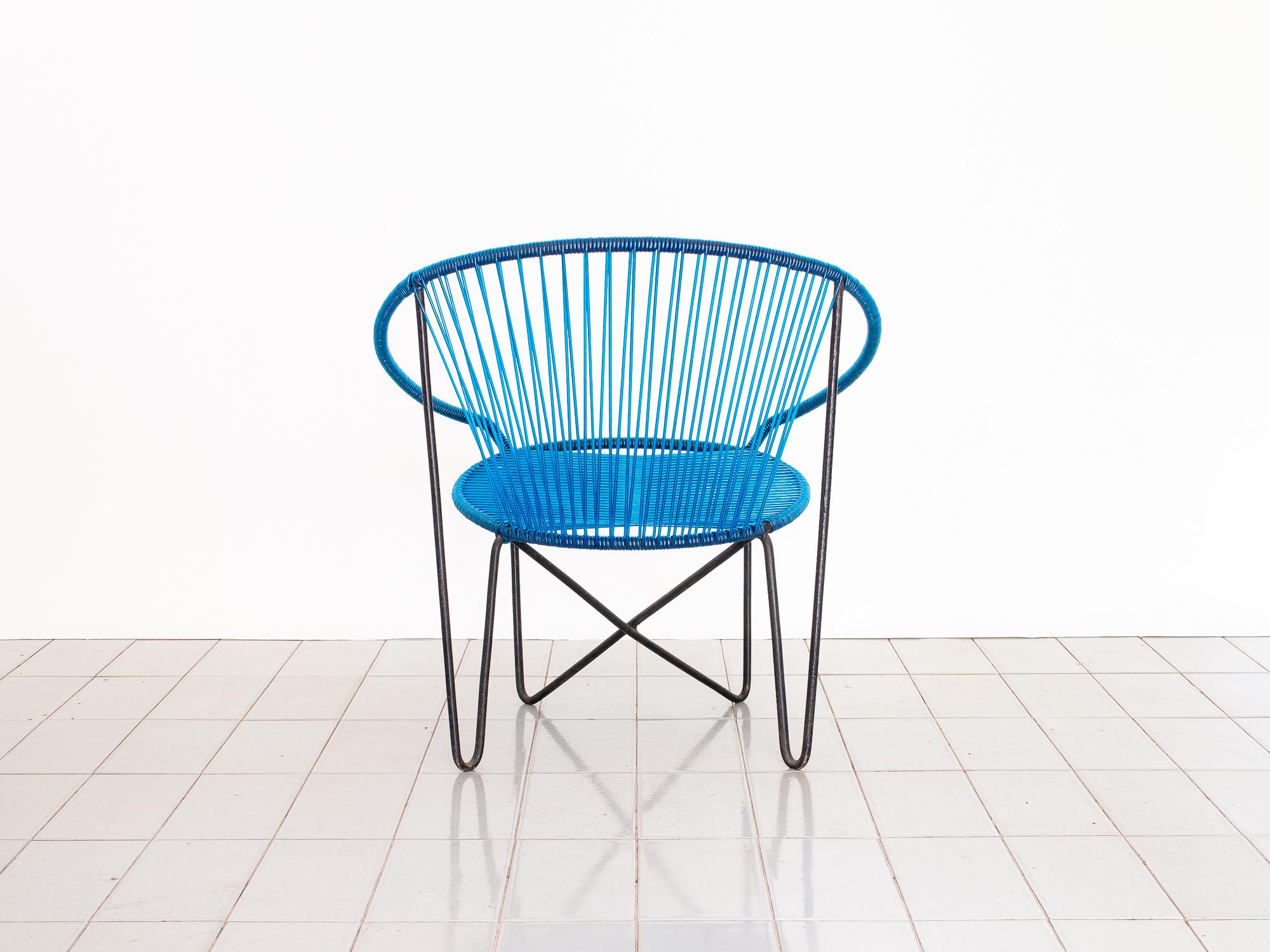 Mid-Century Modern 1950s Chair by José Zanine Caldas, Brazil, Wrought Iron and String