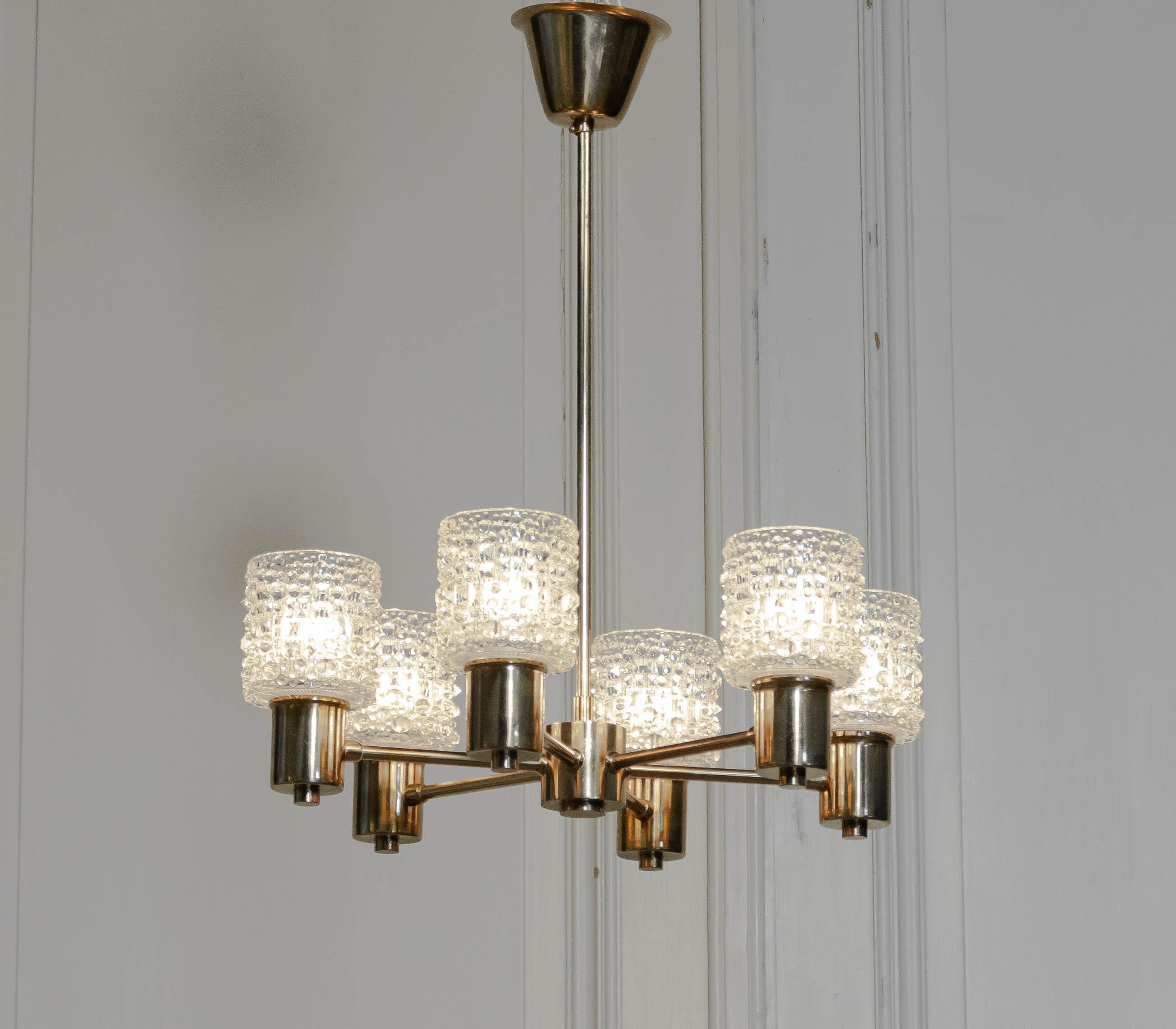 Mid-20th Century 1950s, Chandelier designed by Carl Fagerlund for Orrefors, Sweden For Sale