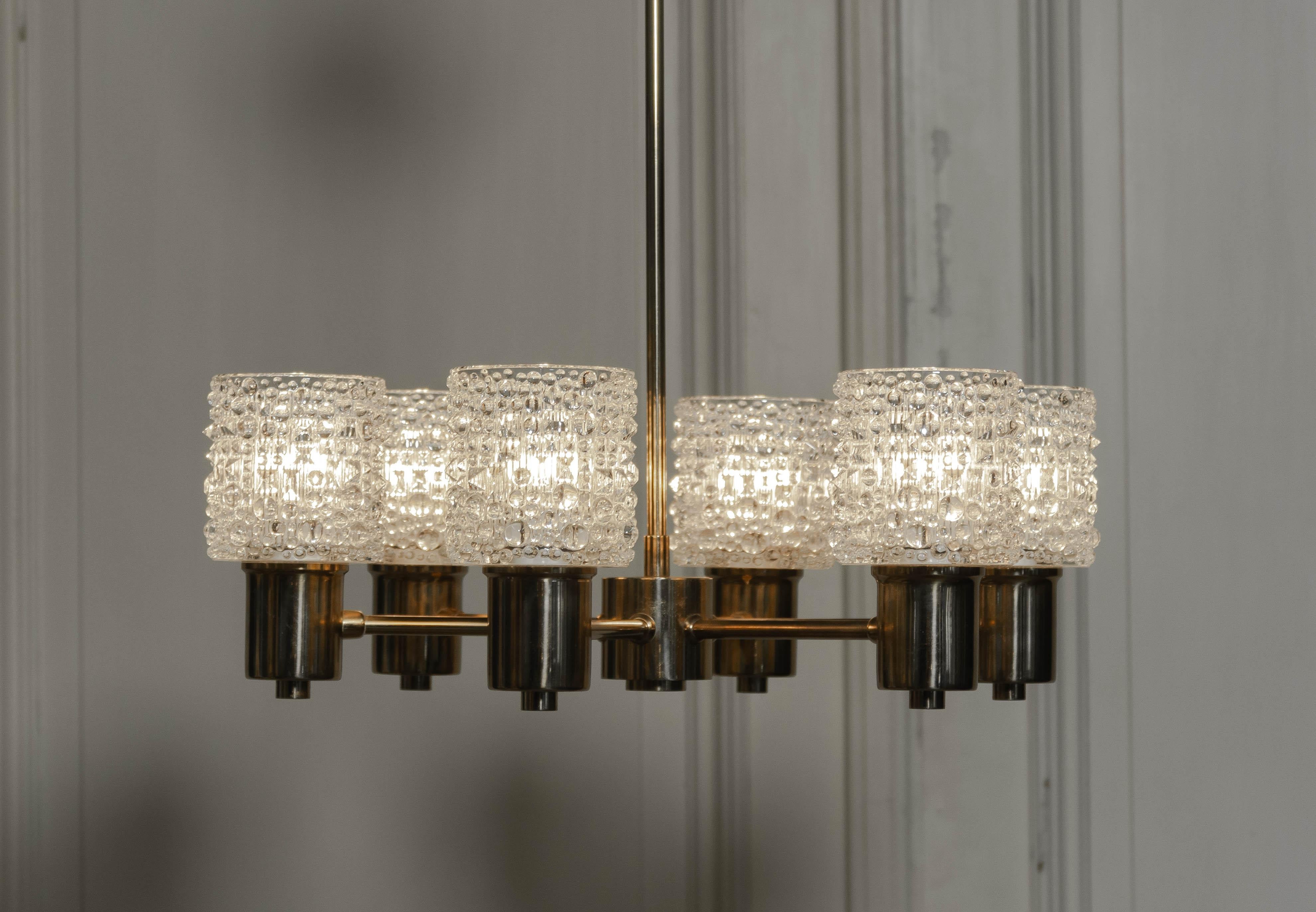 Brass 1950s, Chandelier designed by Carl Fagerlund for Orrefors, Sweden For Sale