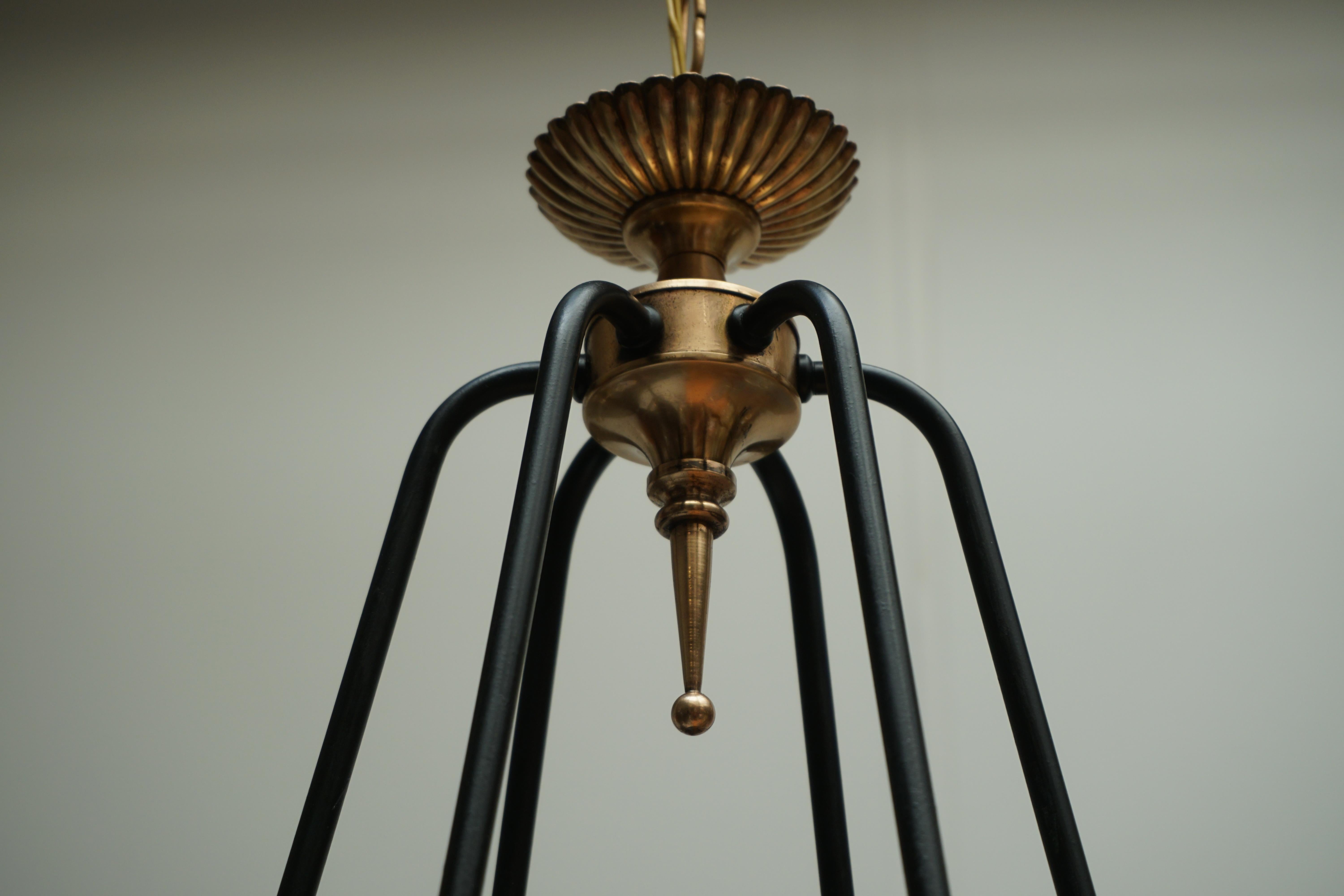 20th Century 1950s Chandelier in Brass and Black Metal