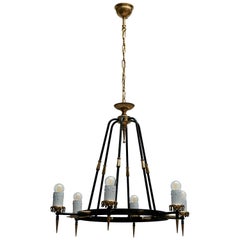 1950s Chandelier in Brass and Black Metal