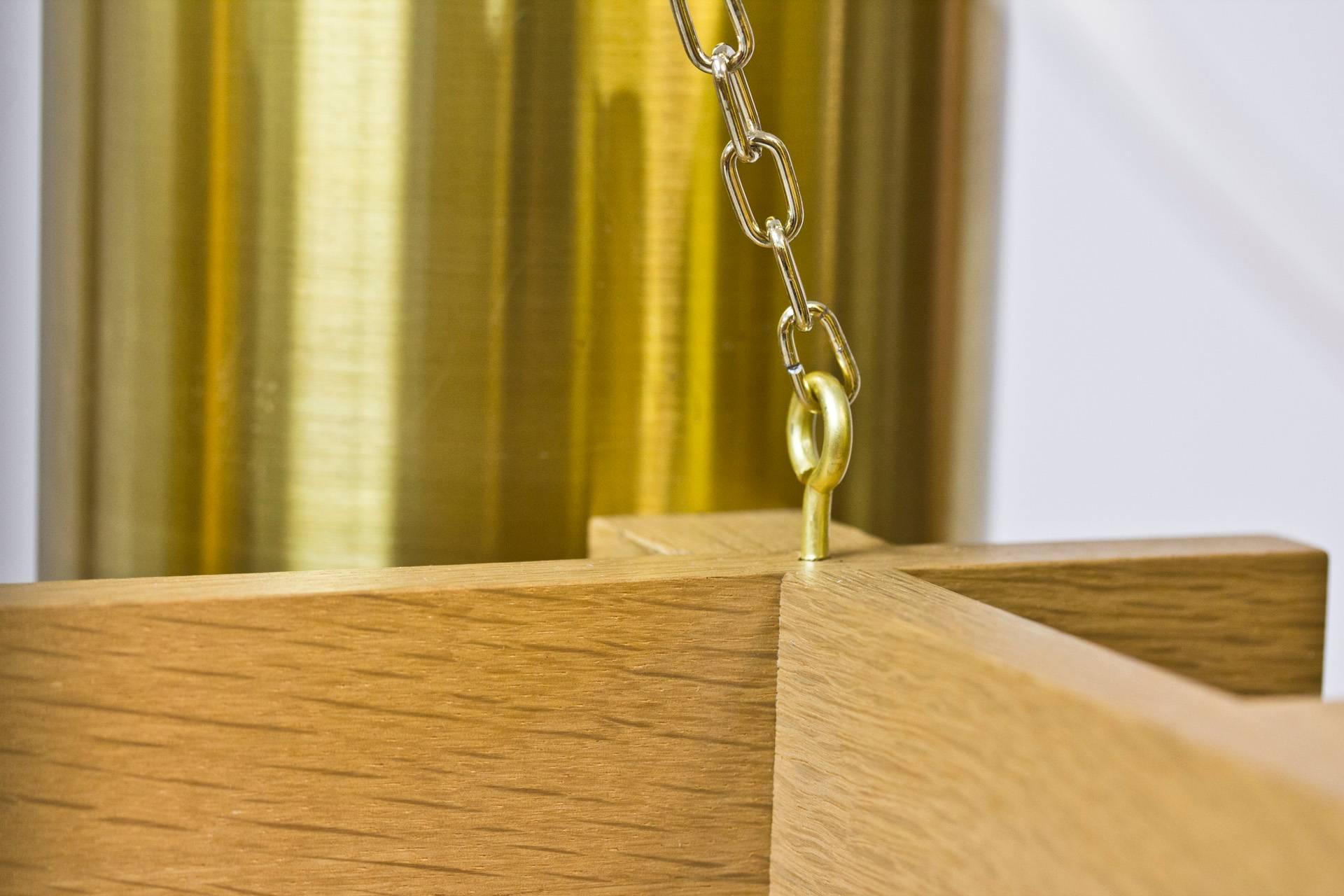 Ottone Lampadari anni '50 in Oak e Brass di Sten Carlquist, per Hans-Agne Jakobsson in vendita