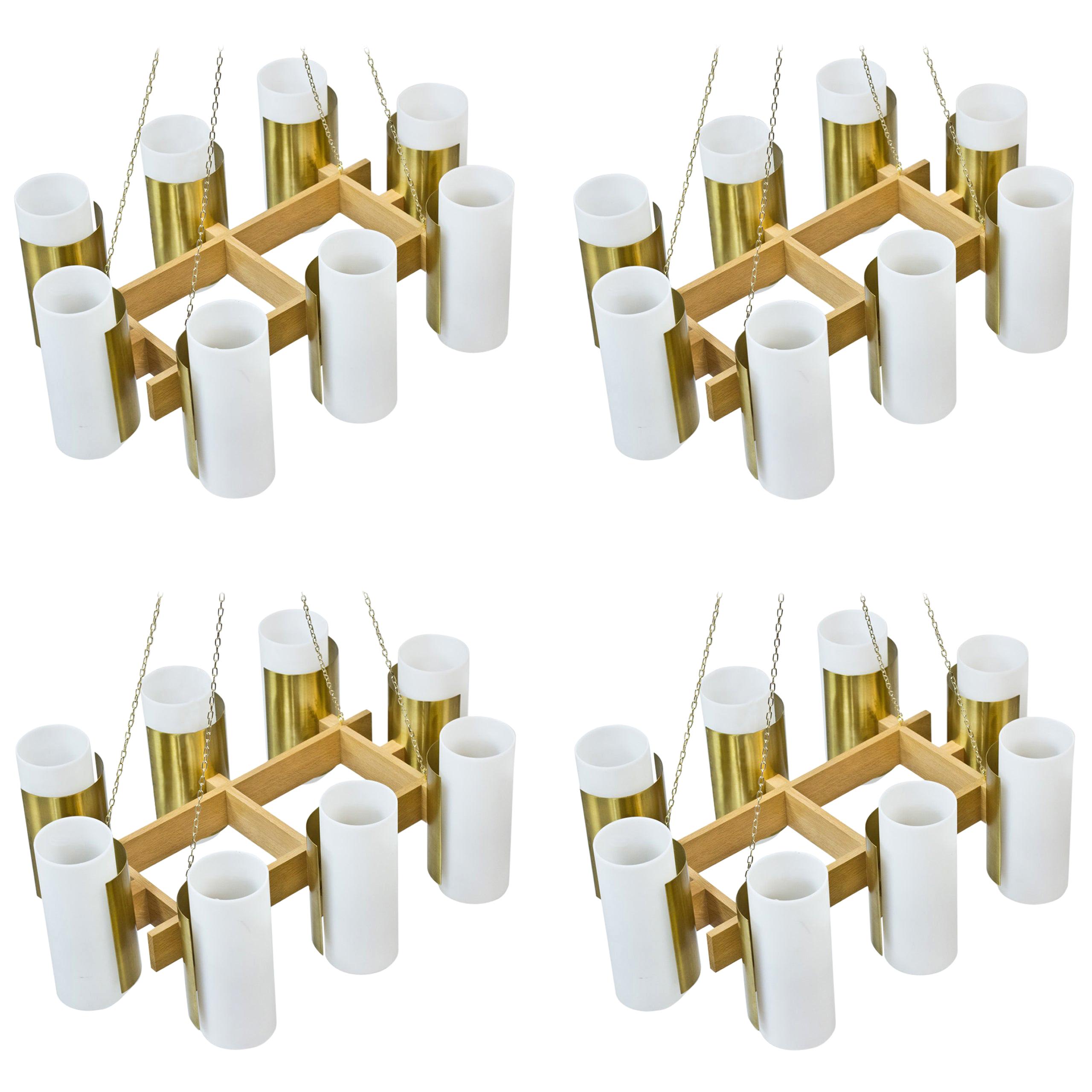 1950s Chandeliers in Oak and Brass by Sten Carlquist, for Hans Agne Jakobsson For Sale
