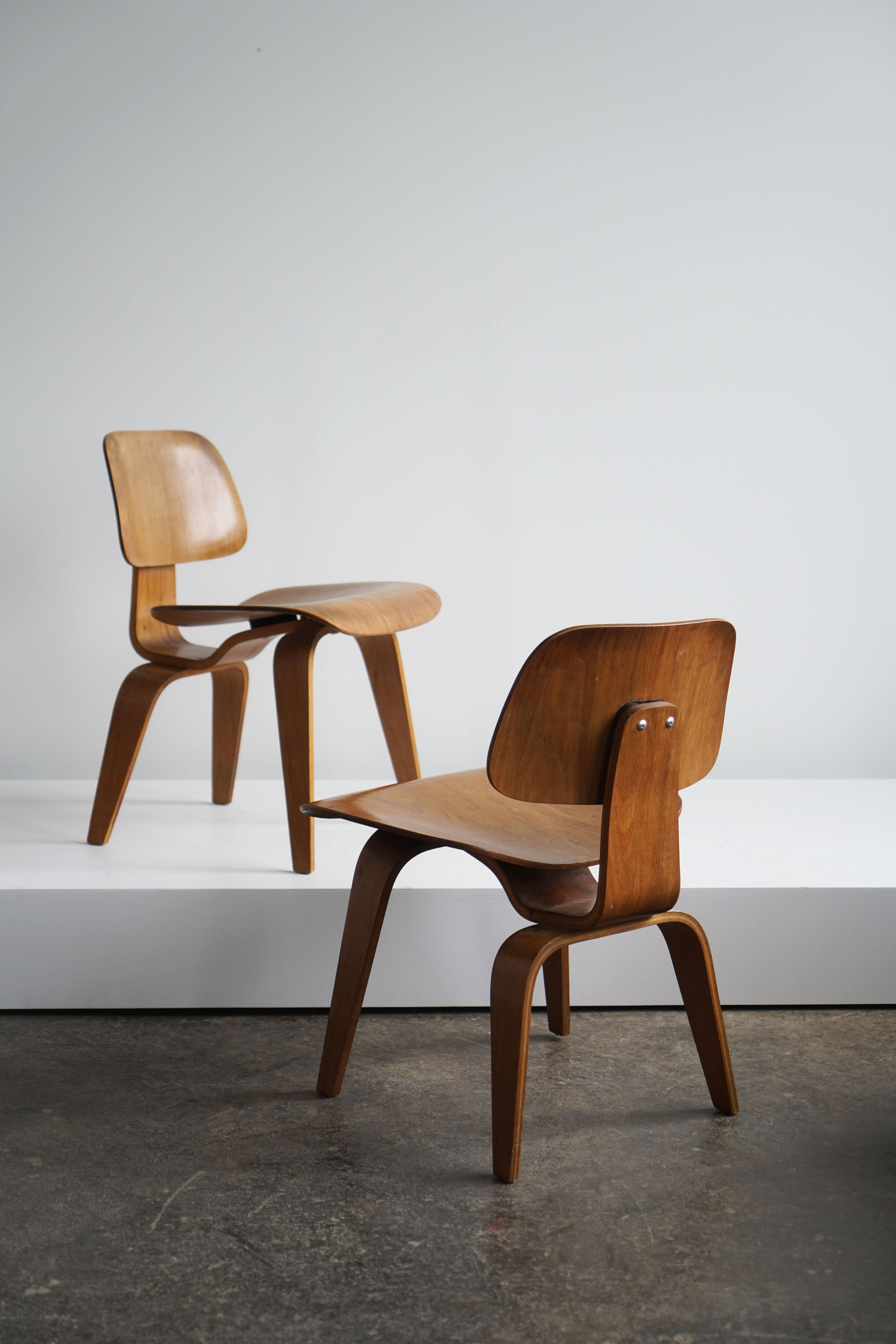 American 1950's Charles and Ray Eames DCW Plywood Chairs for Herman Miller, Pair
