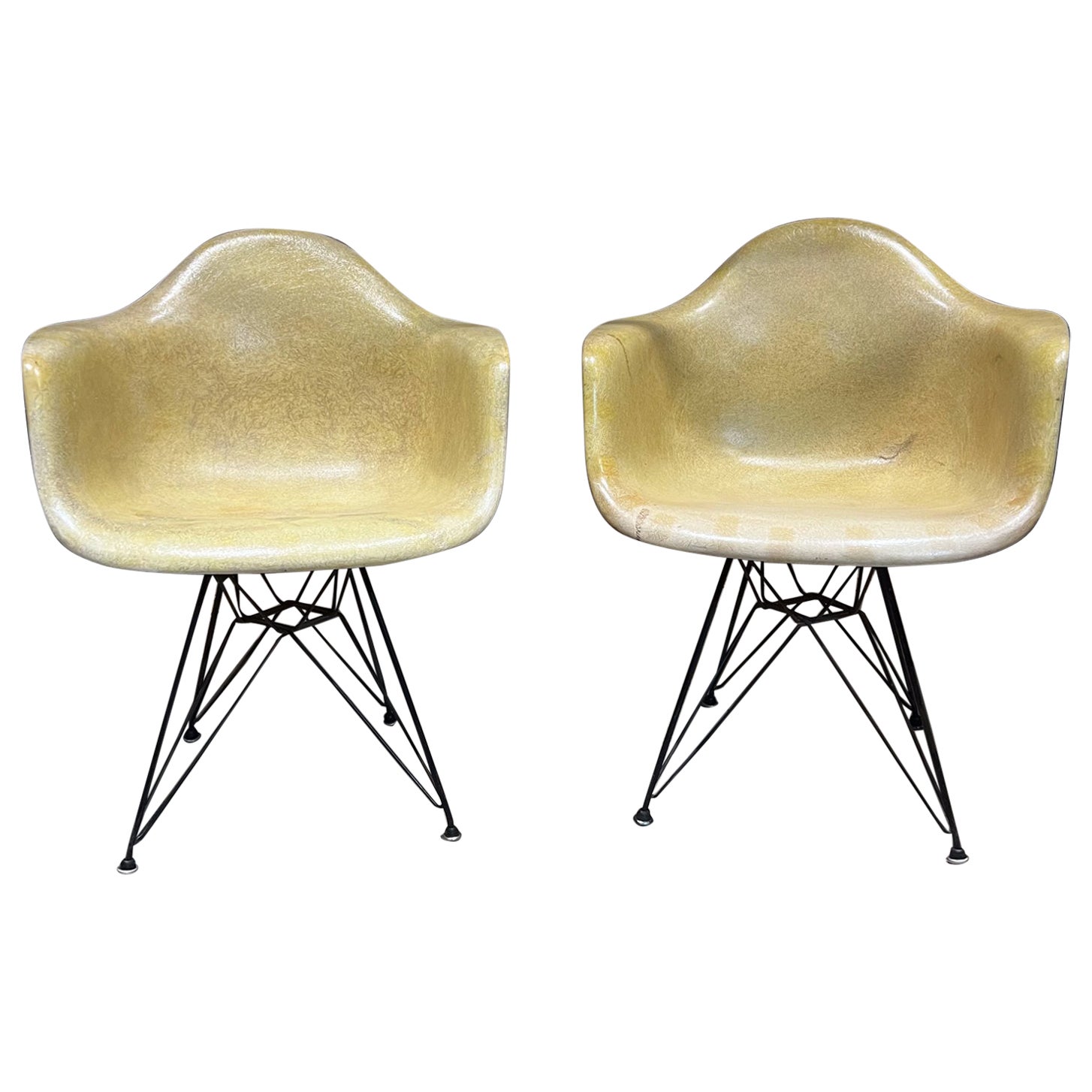 1950s Charles and Ray Eames Parchment Eiffel Fiberglass Shell Armchairs