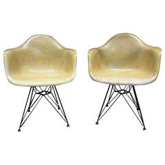 1950s Charles and Ray Eames Parchment Eiffel Fiberglass Shell Armchairs
