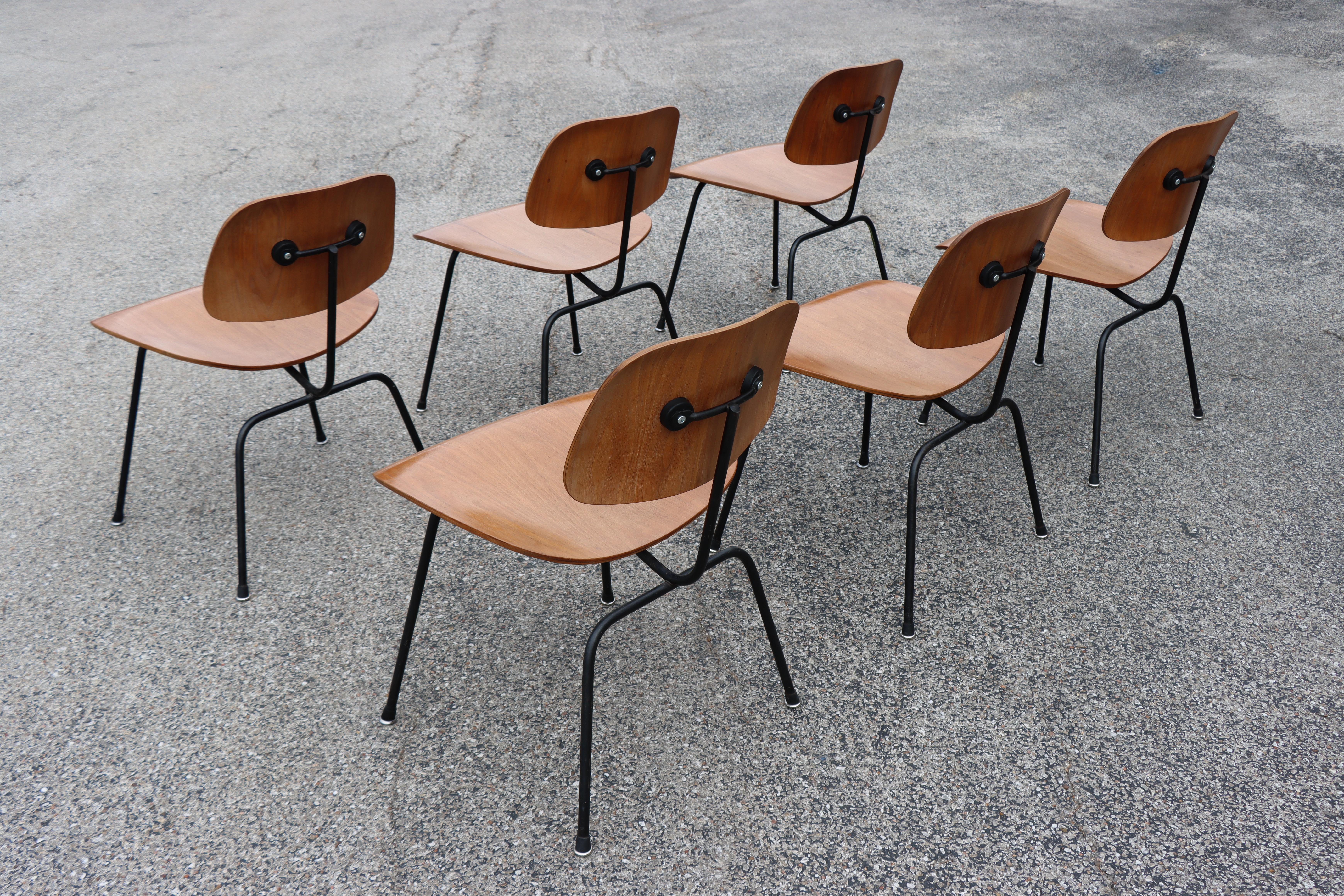 Americano Sedie da pranzo Charles Eames per Herman Miller del 1950, DCM, noce, struttura nera in vendita