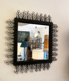 1950s Chaty Vallauris Metal Black Mirror with Arabesque finish