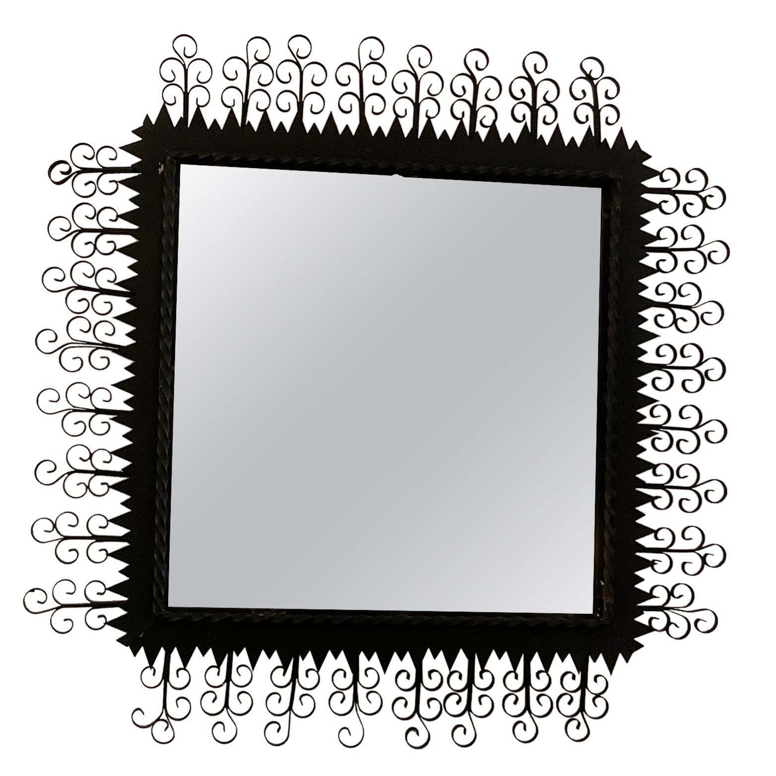 1950s Chaty Vallauris Metal Black Mirror with Arabesque finish