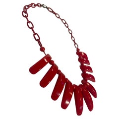 1950s Cherry Red Bakelite Beaded Chain Necklace