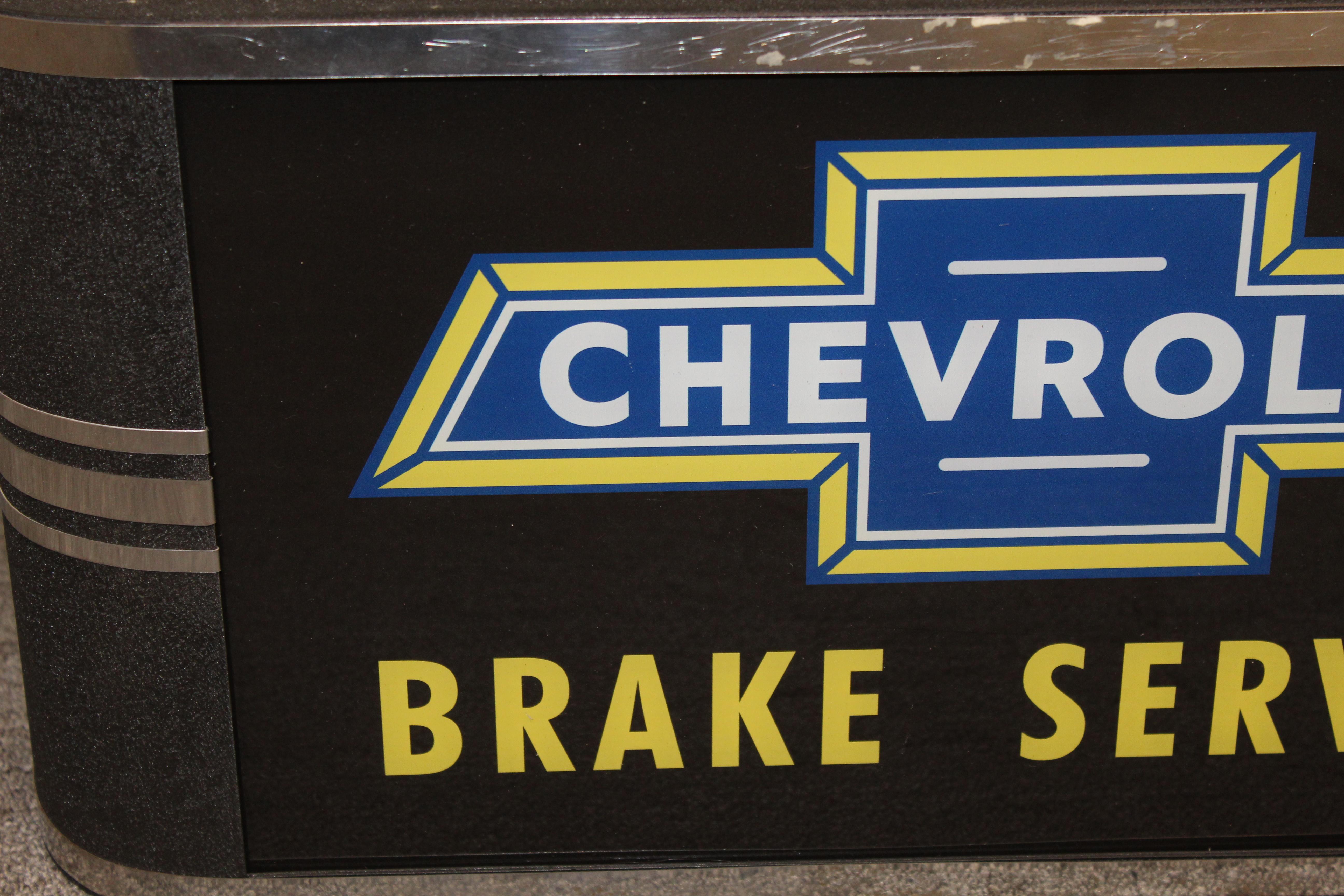 Dealership light up sign by Ohio Display. This item came out of a Chevrolet dealership located in Ohio. Advertising broke and was replaced with newer glass same advertising. Can is original.