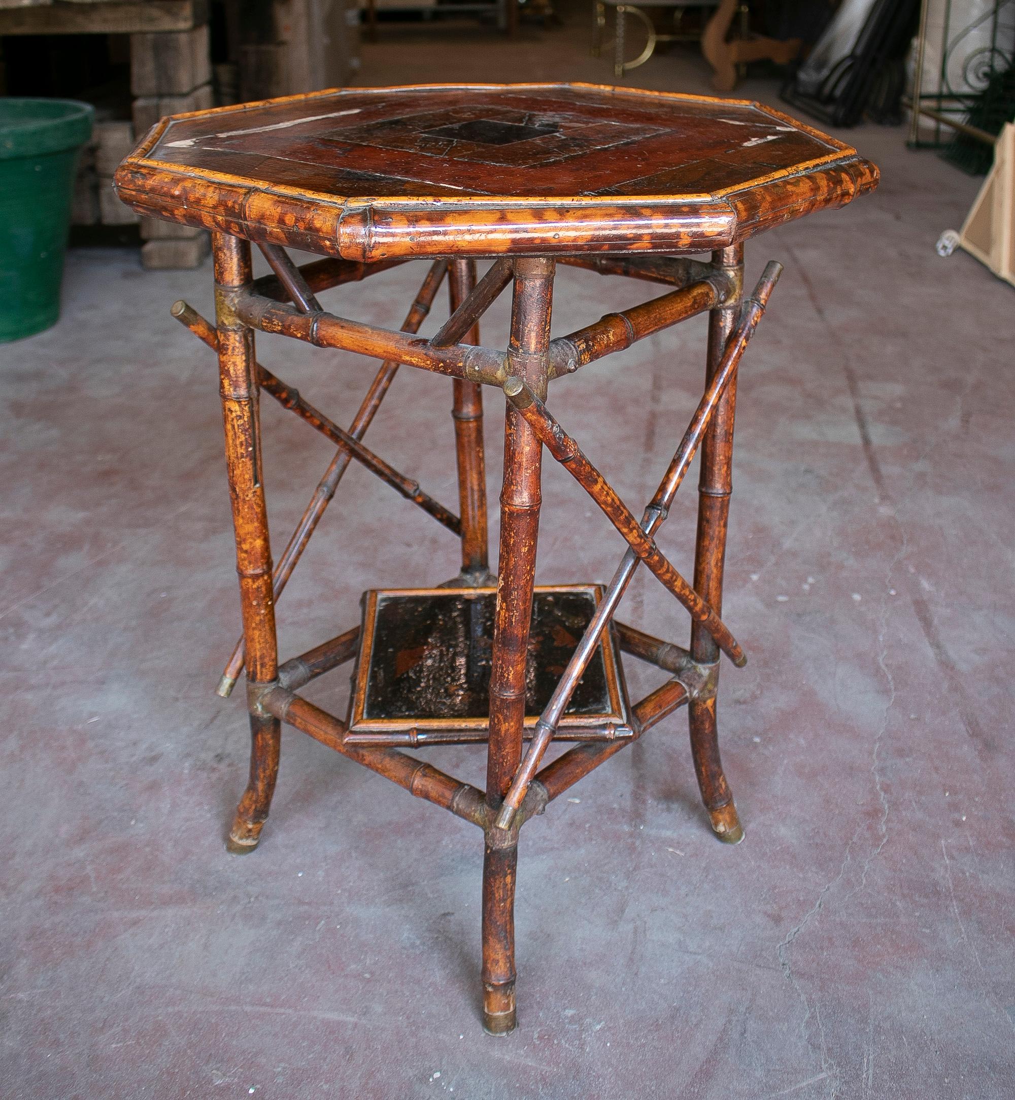 20th Century 1950s Chinese Bamboo & Bronze Side Table For Sale