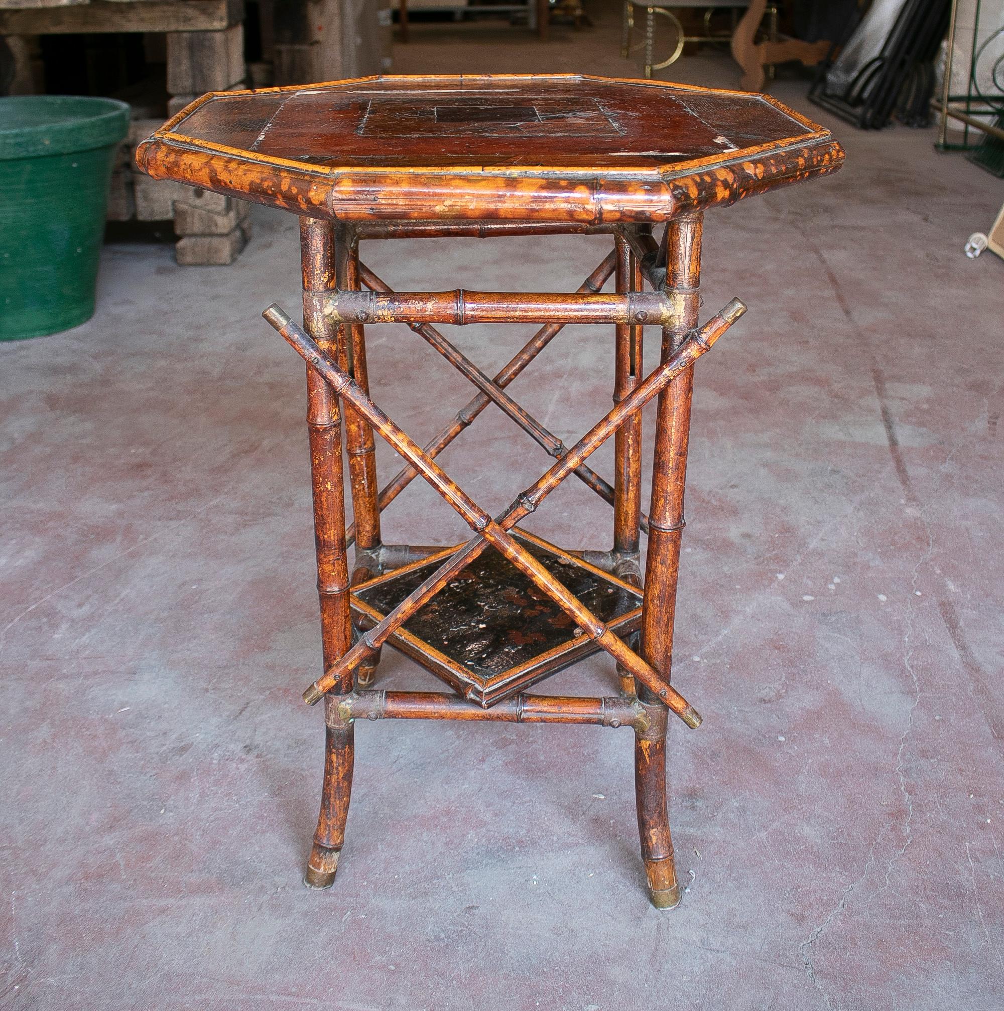 Brass 1950s Chinese Bamboo & Bronze Side Table For Sale