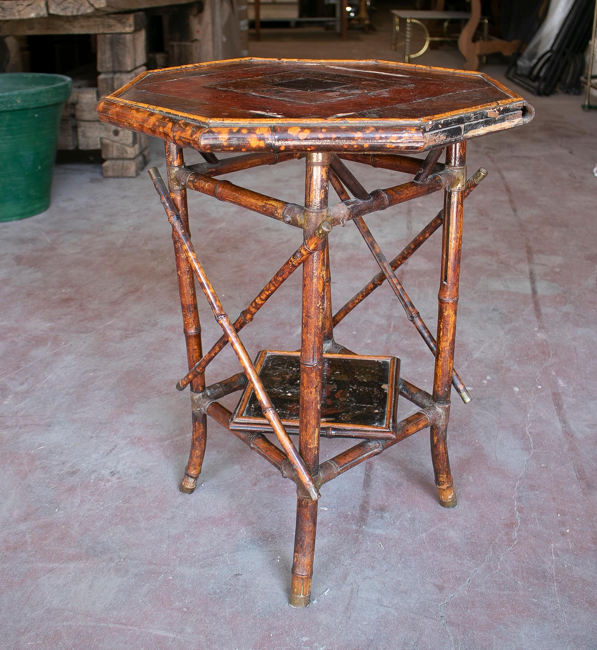 1950s Chinese Bamboo & Bronze Side Table For Sale 1