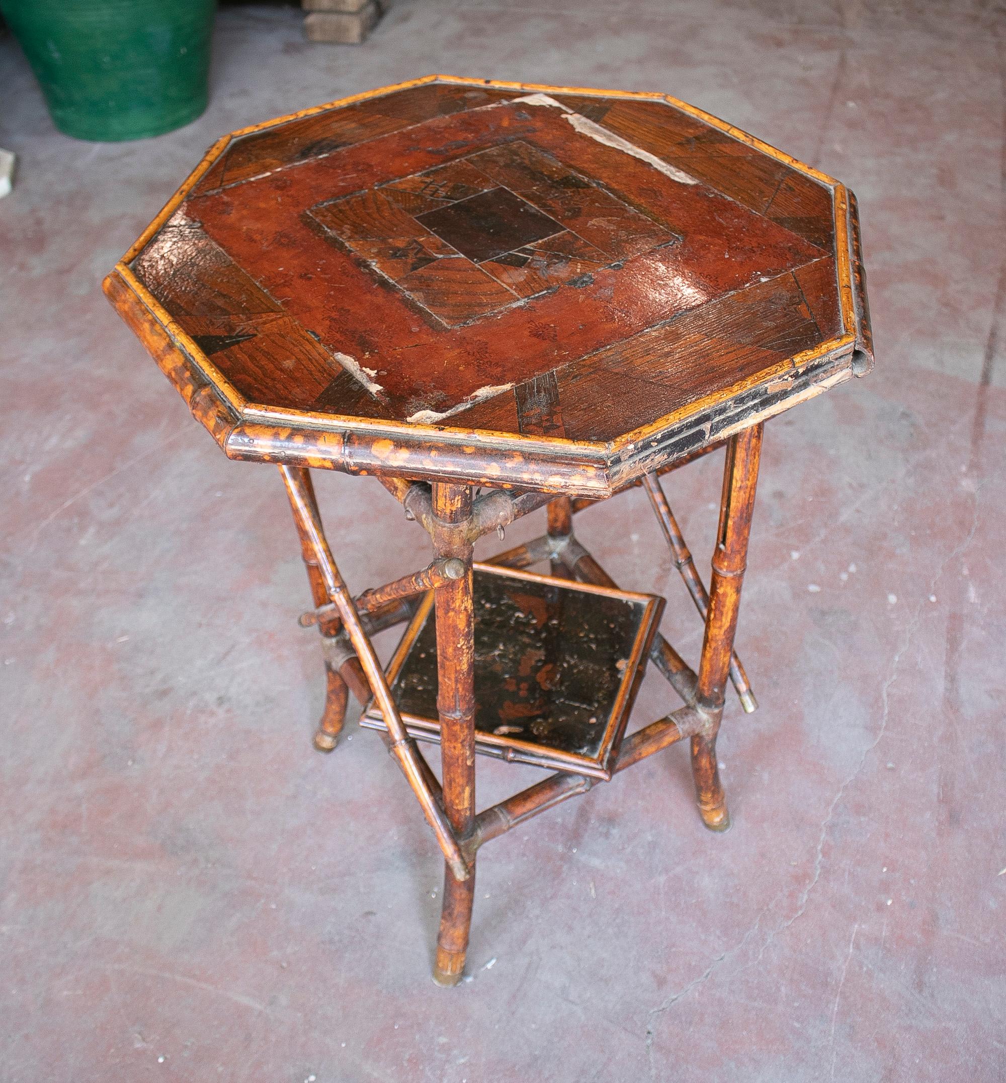 1950s Chinese Bamboo & Bronze Side Table For Sale 2