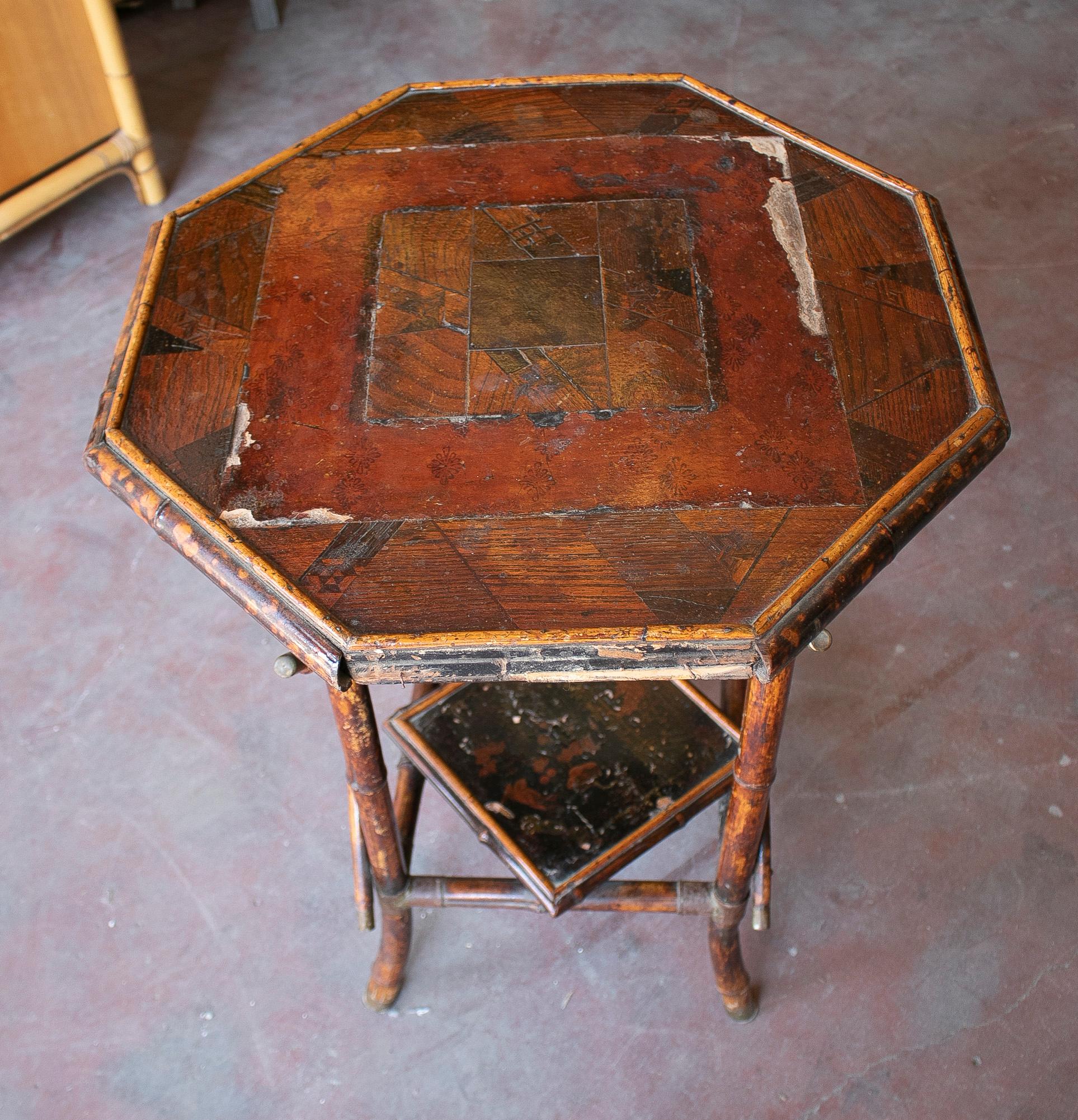 1950s Chinese Bamboo & Bronze Side Table For Sale 3