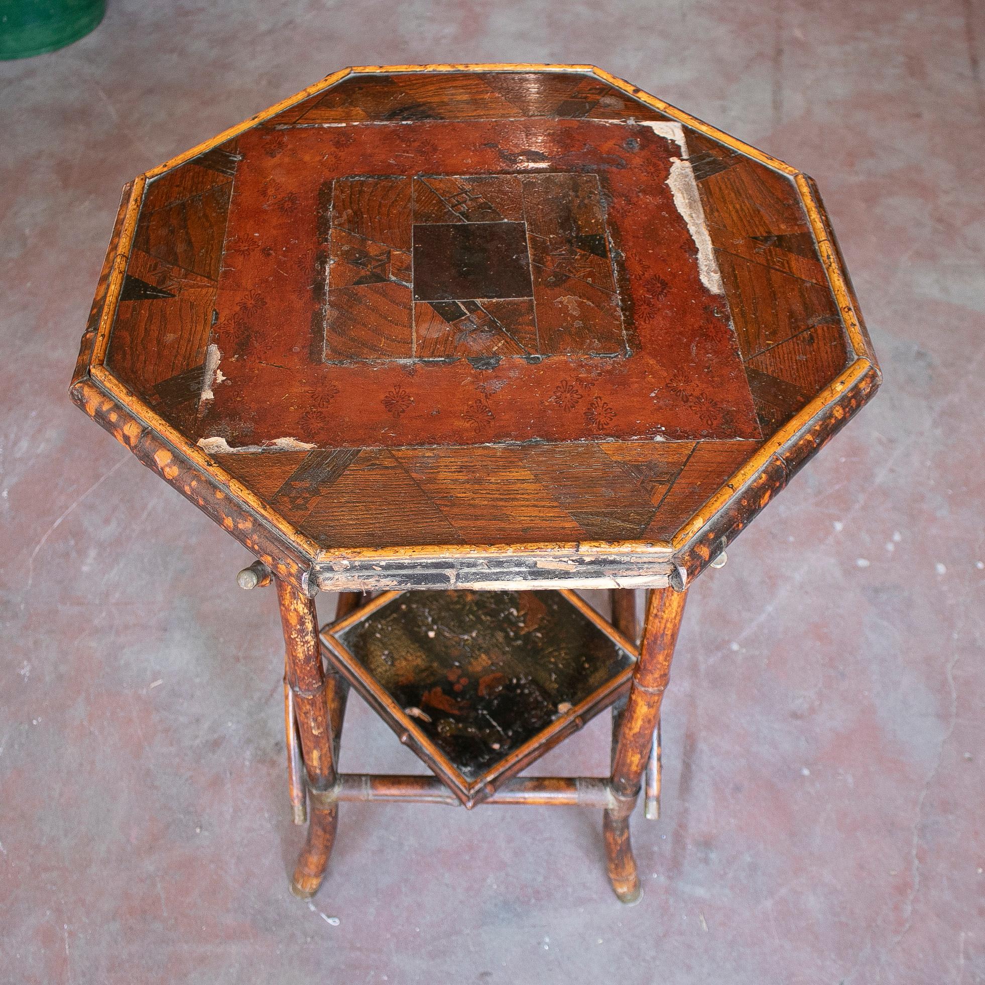 1950s Chinese Bamboo & Bronze Side Table For Sale 4