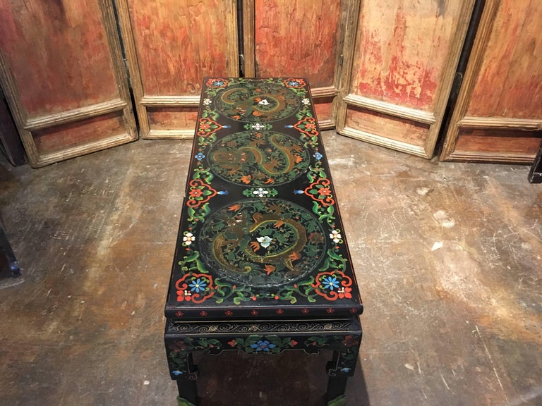 1950s Chinese Black Lacquer Painted Dragon Coffee Table or ...