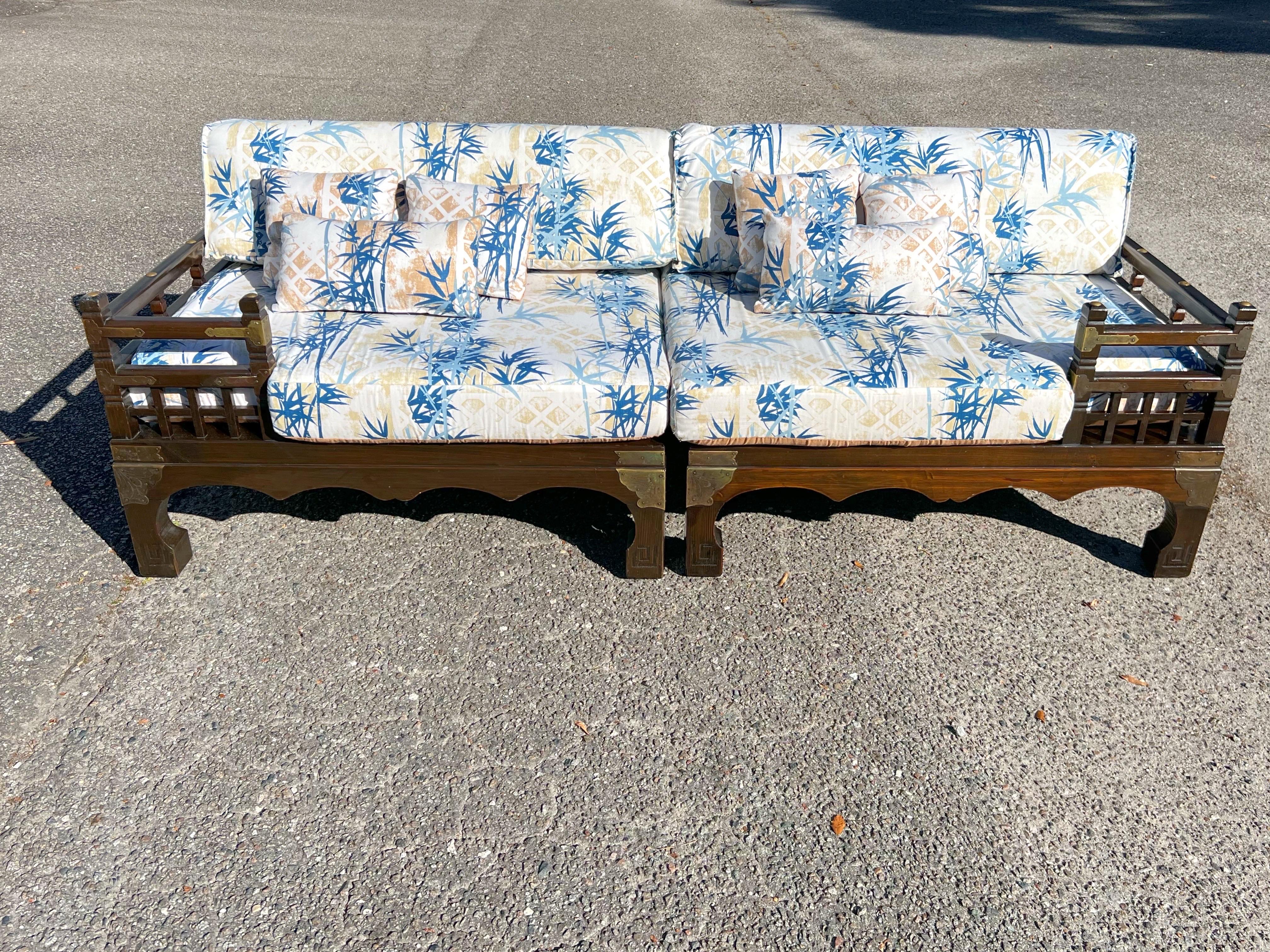 Mid-20th Century 1950’s Chinese Carved Luohan Daybed Sectional With cushions and pillows - a Pair