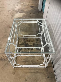 1950s Chinese Chippendale Faux Bamboo Coffee Table, White Painted