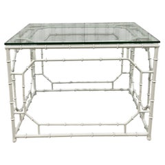 1950s Chinese Chippendale Faux Bamboo Coffee Table, White Painted