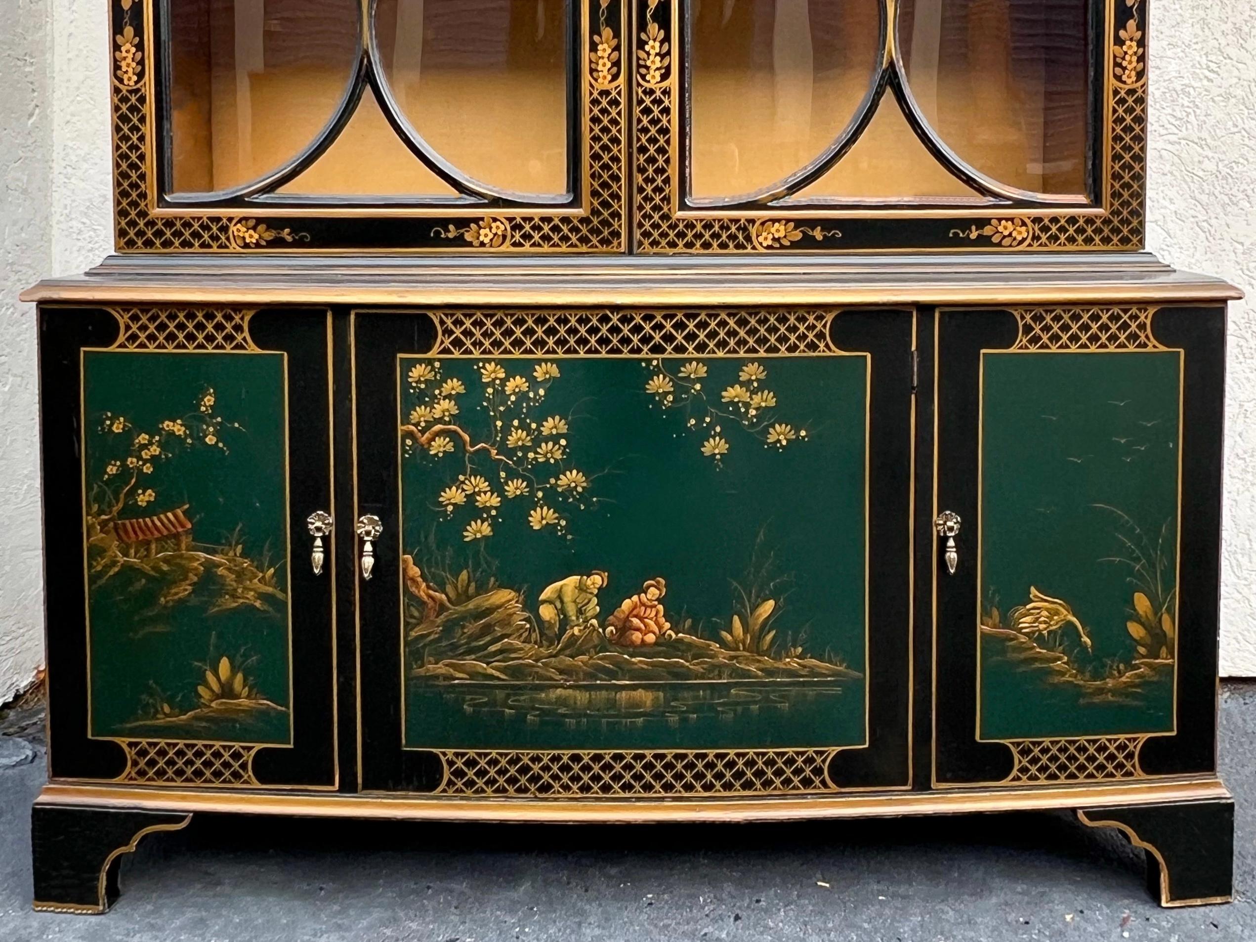 Glass 1950s Chinese Chippendale Style Chinoiserie Cabinet