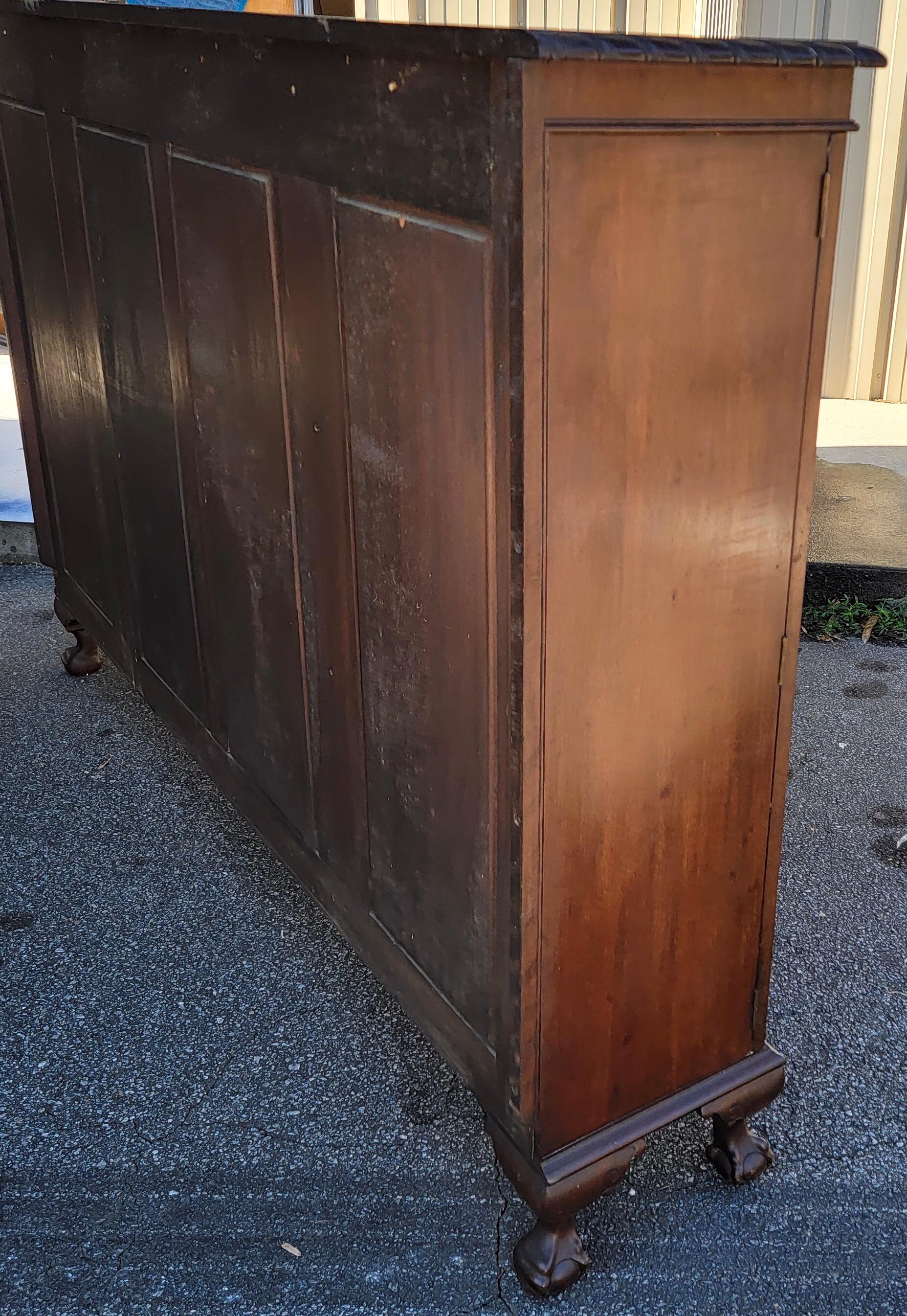 American 1950s Chinese Chippendale Style Mahogany Ball & Claw Bookcase / Cabinet