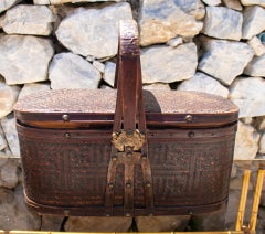 1950s Chinese Lace Wicker & Bamboo Food Basket