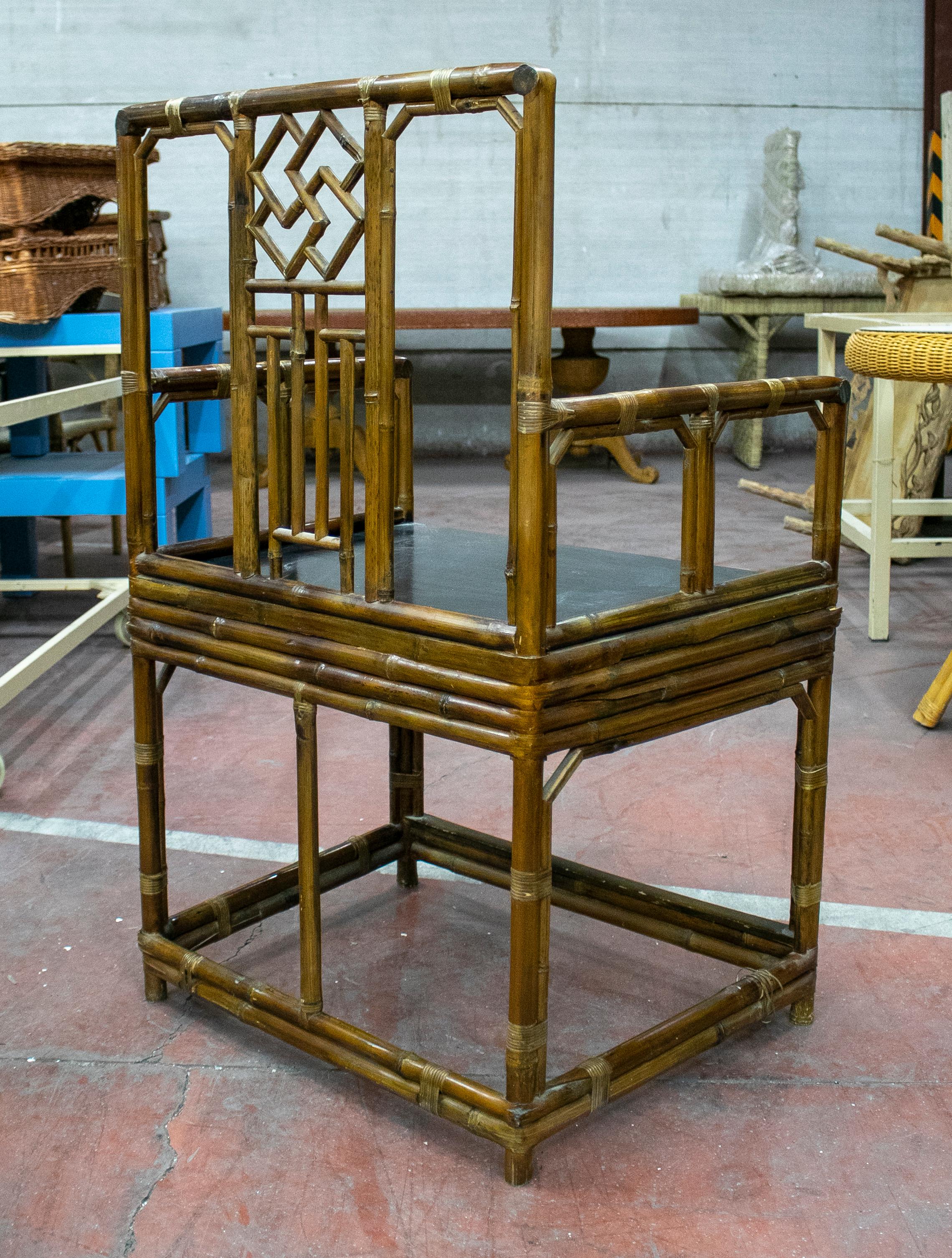 1950s Chinese Oriental Bamboo Armchair For Sale 1
