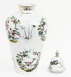 Chinese Porcelain Lidded Vase with Bird Landscape, 1950s