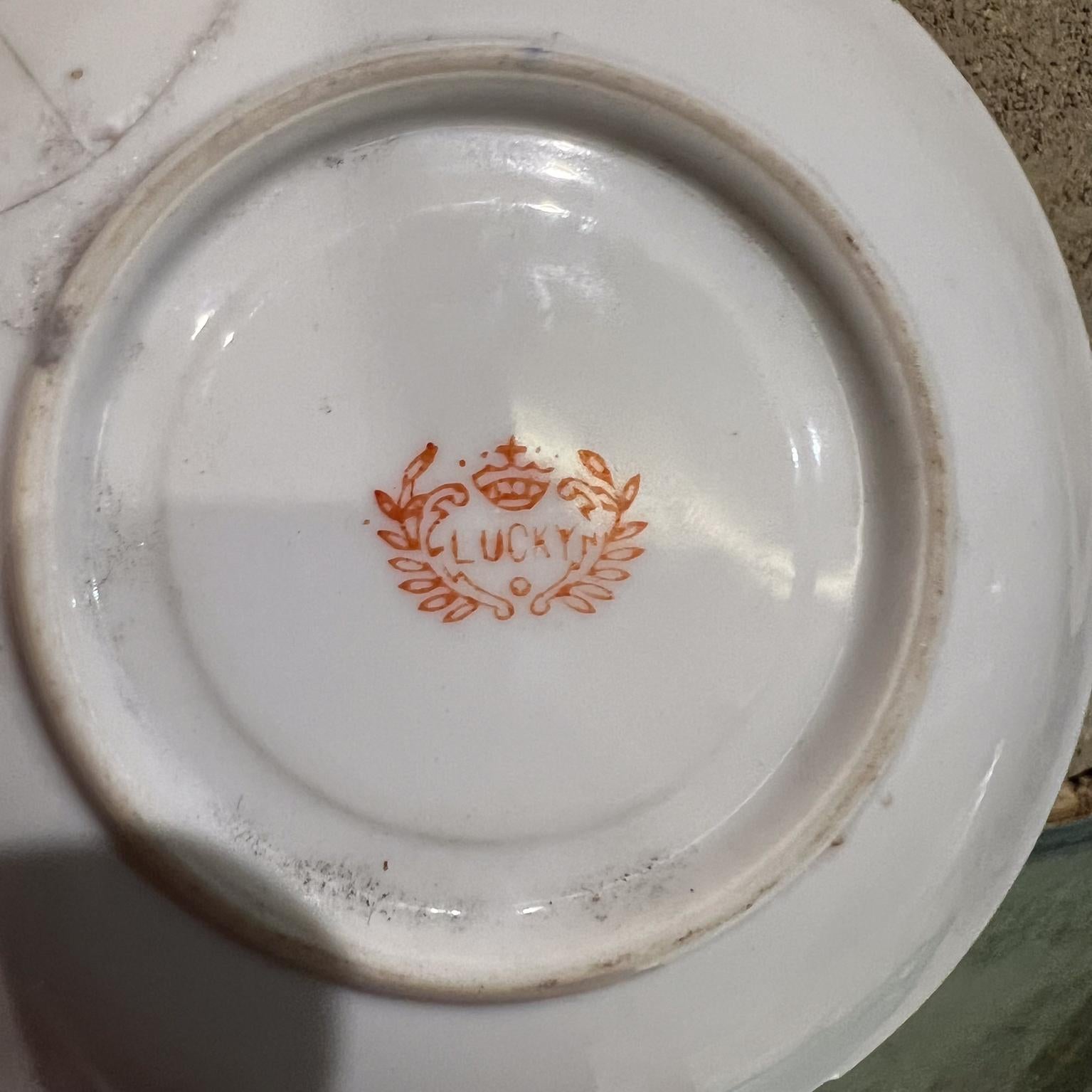 Mid-Century Modern 1950s Japanese Handcrafted Porcelain Lucky Dragon Saucer Plate Distressed For Sale