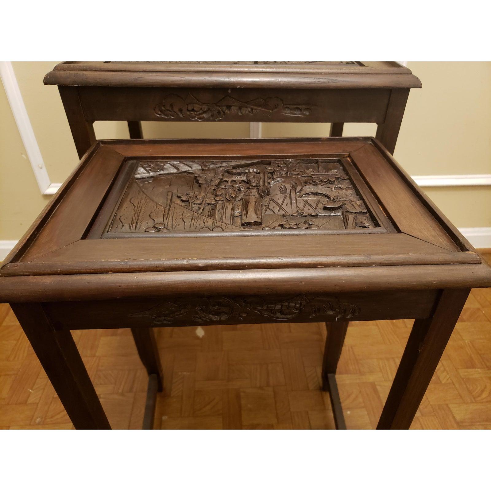 Hand-Carved 1950s Chinese Vintage Hand Carved Nesting Tables, Set of 4