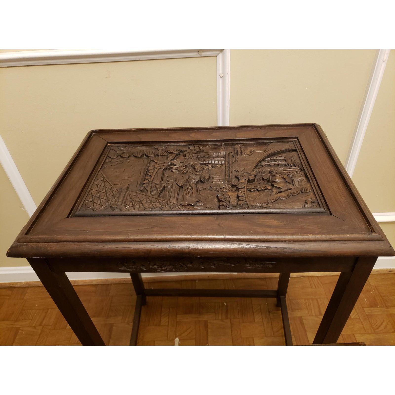 1950s Chinese Vintage Hand Carved Nesting Tables, Set of 4 In Good Condition In Germantown, MD