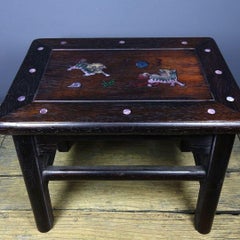 1950s Chinese Wood Seat with Shell Lions Decoration